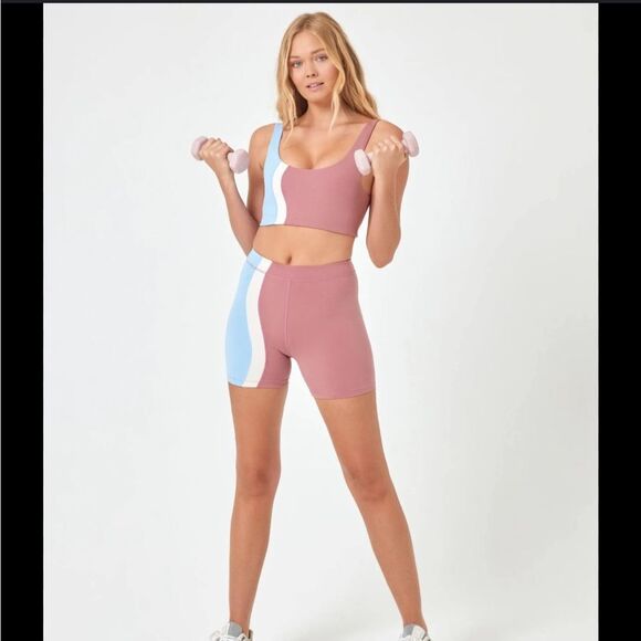 L*SPACE Make Waves Biker Shorts Rose & Light Blue Size S NWT - Picture 4 of 5